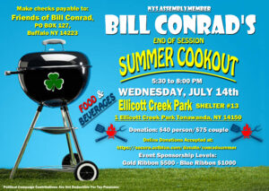 Join Bill Conrad for an End of Session Summer Cookout! @ Ellicott Creek Park Shelter #13