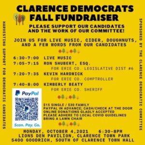 Join the Clarence Democrats for a Fall Fundraiser! @ Lions Den Pavilion, Clarence Town Park