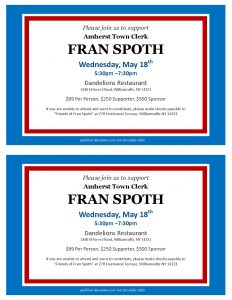 Please join us to support Amherst Town Clerk Fran Spoth @ Dandelions Restaurant