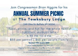 Join Congressman Brian Higgins for his Annual Summer Picnic! @ The Tewksbury Lodge