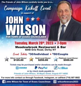 Campaign Kickoff Event in support of John Wilson for Evans Town Council @ Meadowbrook Restaurant and Bar
