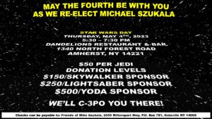 Amherst Councilman Szukala May the Fourth Be With You Fundraiser @ Dandelions Restaurant and Bar