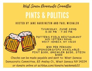 West Seneca Democratic Committee Pints and Politics @ Potters Field Restaurant