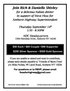 Steve Floss for Amherst Highway Superintendent Italian Dinner @ ADC Headquarters