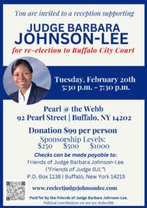 Judge Barbara Johnson-Lee for re-election to Buffalo City Court @ Pearl @ the Webb