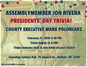President's Day Trivia! With Assemblymember Jon Rivera and County Executive Mark Poloncarz @ Founding Fathers Pub