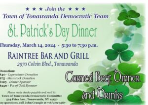Town of Tonawanda Democratic Team for a St. Patrick's Day Dinner @ RAINTREE BAR AND GRILL